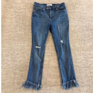 Free‎ People Distressed Hem Jeans Ripped Knee High Rise Denim Blue Size 26